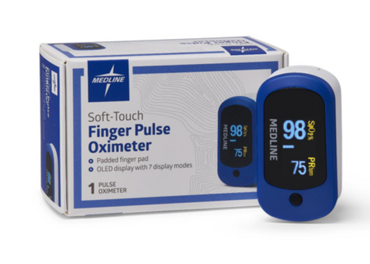 Medline Soft-Touch Finger Pulse Oximeter with OLED Display, 7 Viewing Directions and Lanyard, 1 Each